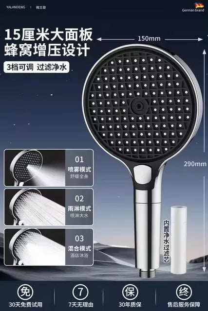15CM Big Panel High Pressure Shower Head With Filter 3 Modes Large Flow Spray Nozzle Rainfall Shower Faucet Bathroom Accessories