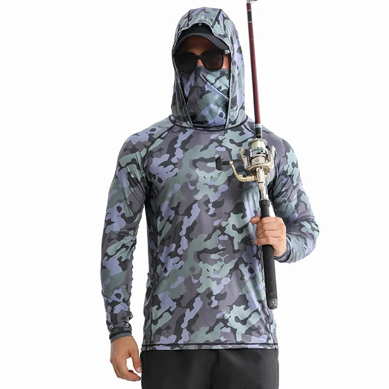Outdoor Fishing Sunscreen Clothes Ice Feel Hooded Sunscreen Clothes UV Resistant Quick Drying Loose Coat Fishing Clothes