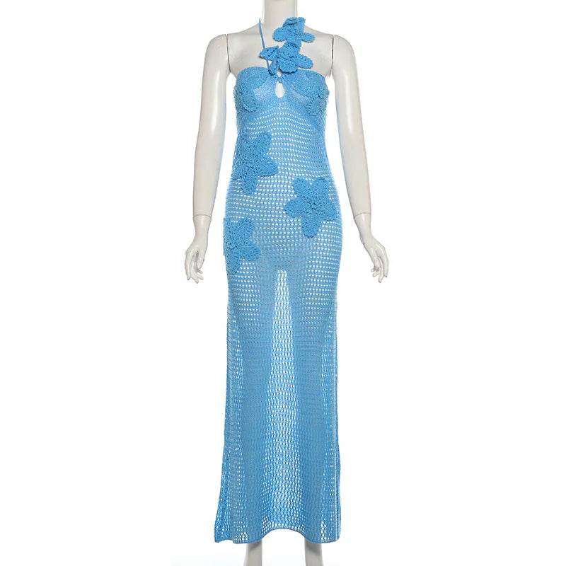 Women’s Beach Dresses Sexy Backless Knitted Long Dress Star Crochet Maxi Dresses 2024 Summer Women Beach Wear - P12 Hub Europe
