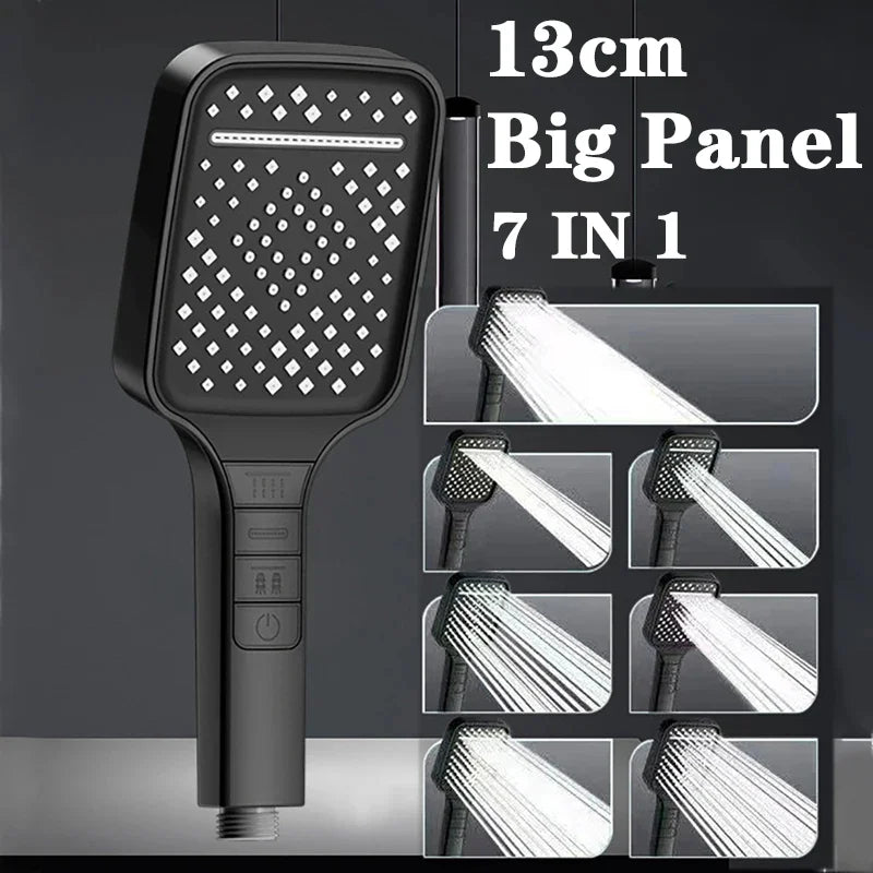 7 Modes Large Shower Head Adjustable One Key Stop Bathroom High-pressure Water-saving Shower Mixer Nozzles Bathroom Accessories