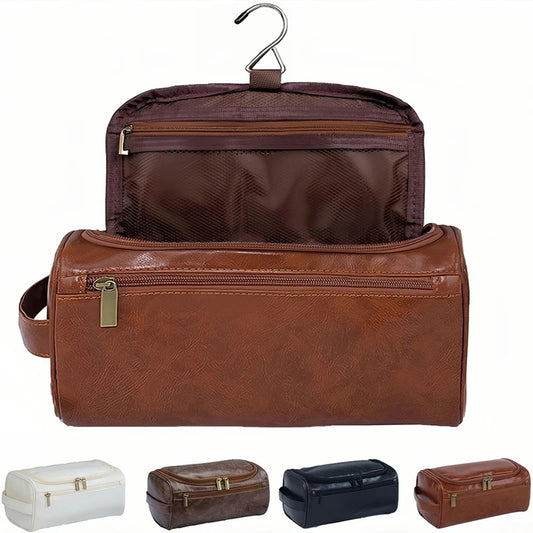 Stylish Embossed Leather Travel Cosmetic Organizer - Hook Design, Roomy Interior for Toiletries and Makeup zwq