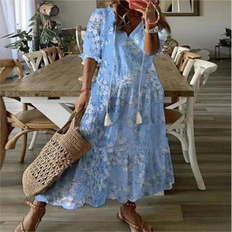 V-Neck Long Dress Casual Sweet Loose - P12 Hub Europe