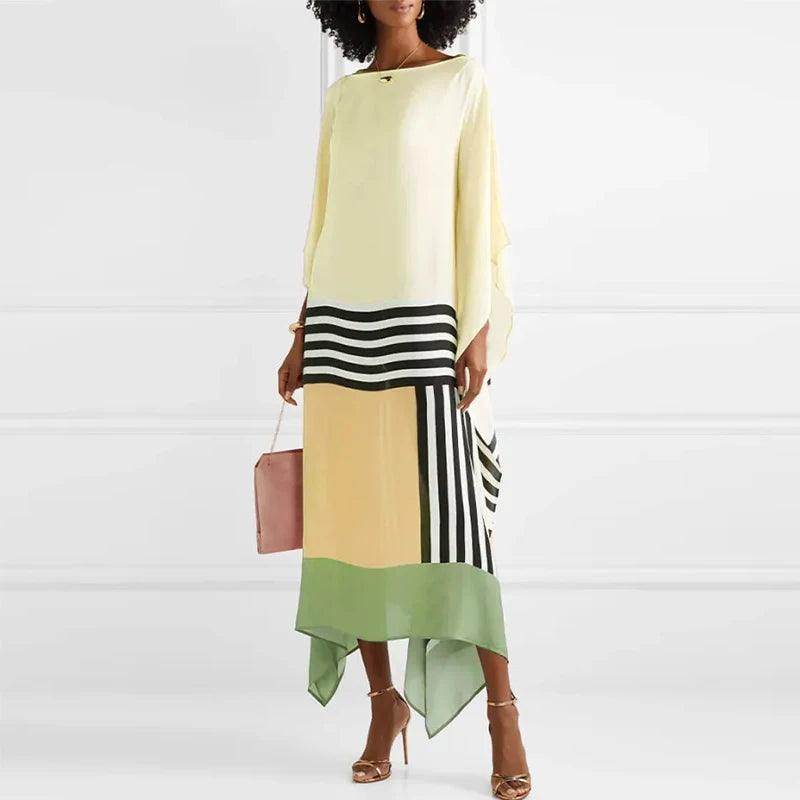 Candy Stripe Patchwork Kaftan Maxi Dress Boho Batwing Sleeve - P12 Hub Europe