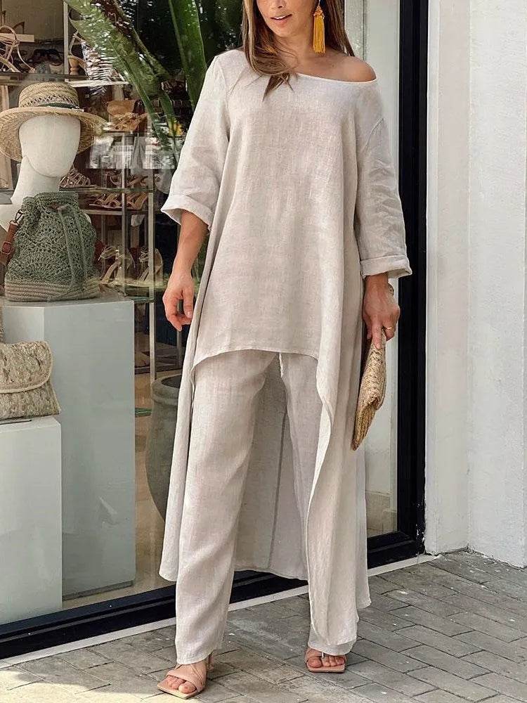 Cotton Linen Irregular Pants Set - P12 Hub Europe