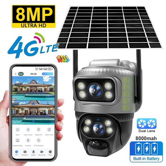 Outdoor Camera 4G Solar Dual Lens 8MP, PIR Detect, Color Night - P12 Hub Europe