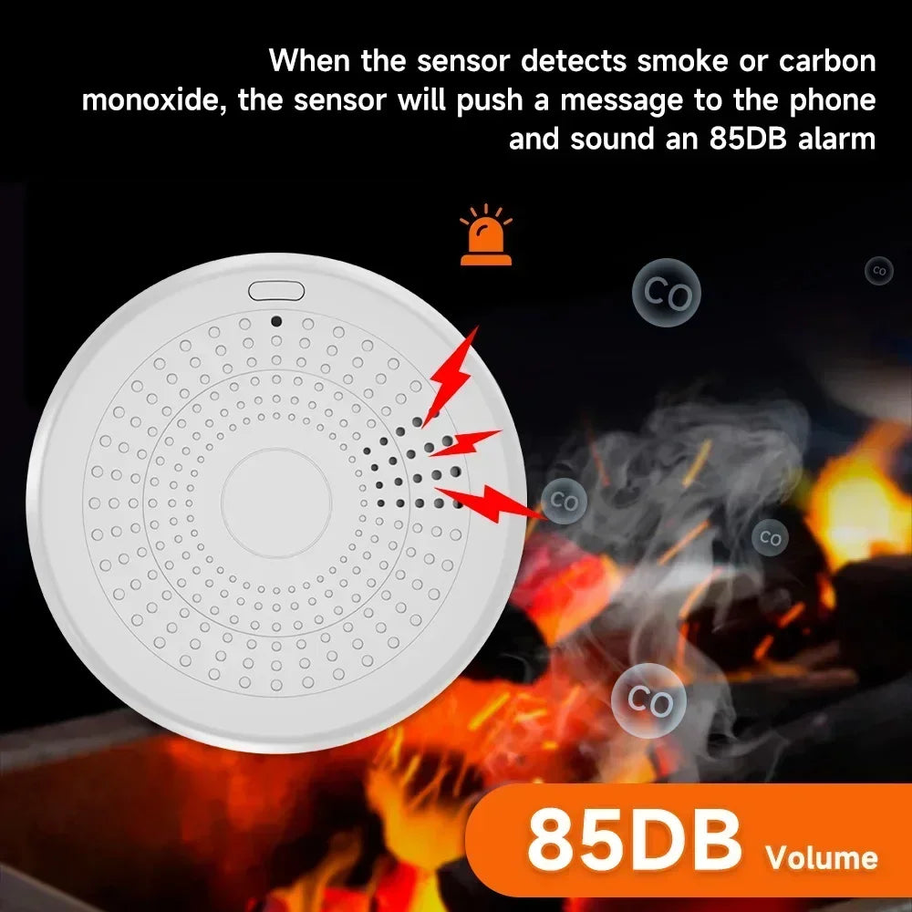 Tuya WiFi 2 In 1 Version Carbon Monoxide Gas Detector Smoke Fire Sound Alarm Sensor Smart CO & Smoke Detector Smart Life APP