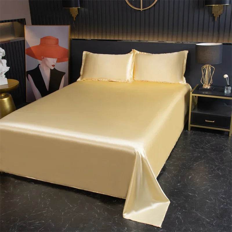 Silky Cooling Bed Sheet with 2 Pillow Cases Luxury Ice Silk Feel Twin Queen Flat Sheet Set Soft and Hypoallergenic Satin Sheets - P12 Hub Europe