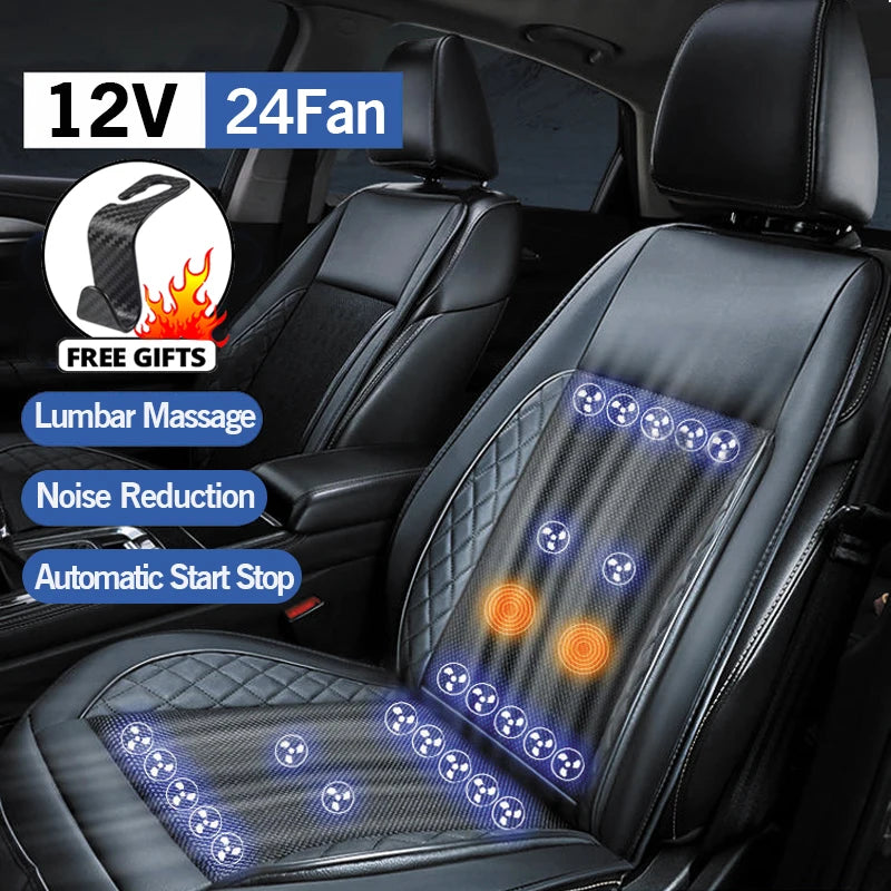 Cooling Car Seat Cushion 8/16/24 Fans Massage 12V Car Summer Cool Cushion Fan Blowing Ventilation Seat Covers Automatic Switch