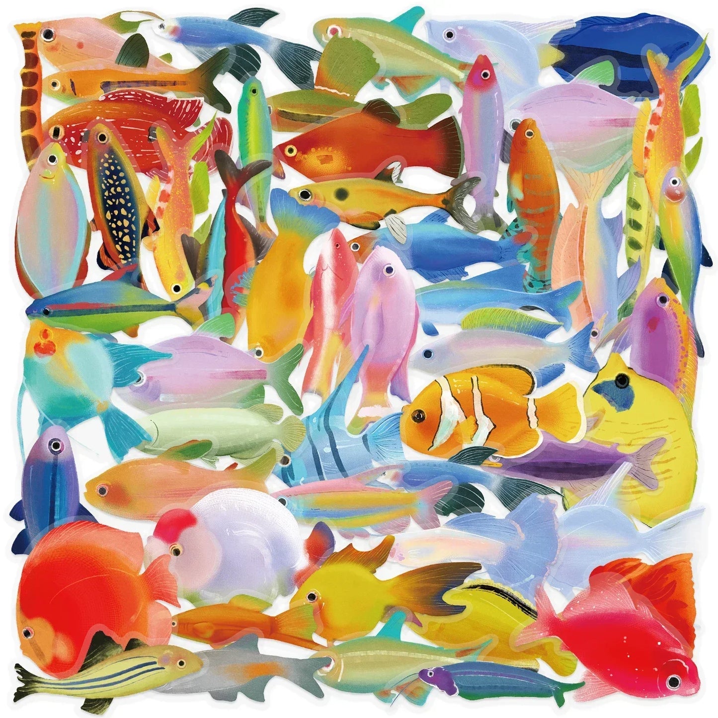 50pcs Cartoon Marine Creatures Fish Stickers Fishing Box Suitcase Laptop Guitar Skateboard Bike Diy Decorative Pet Stickers﻿
