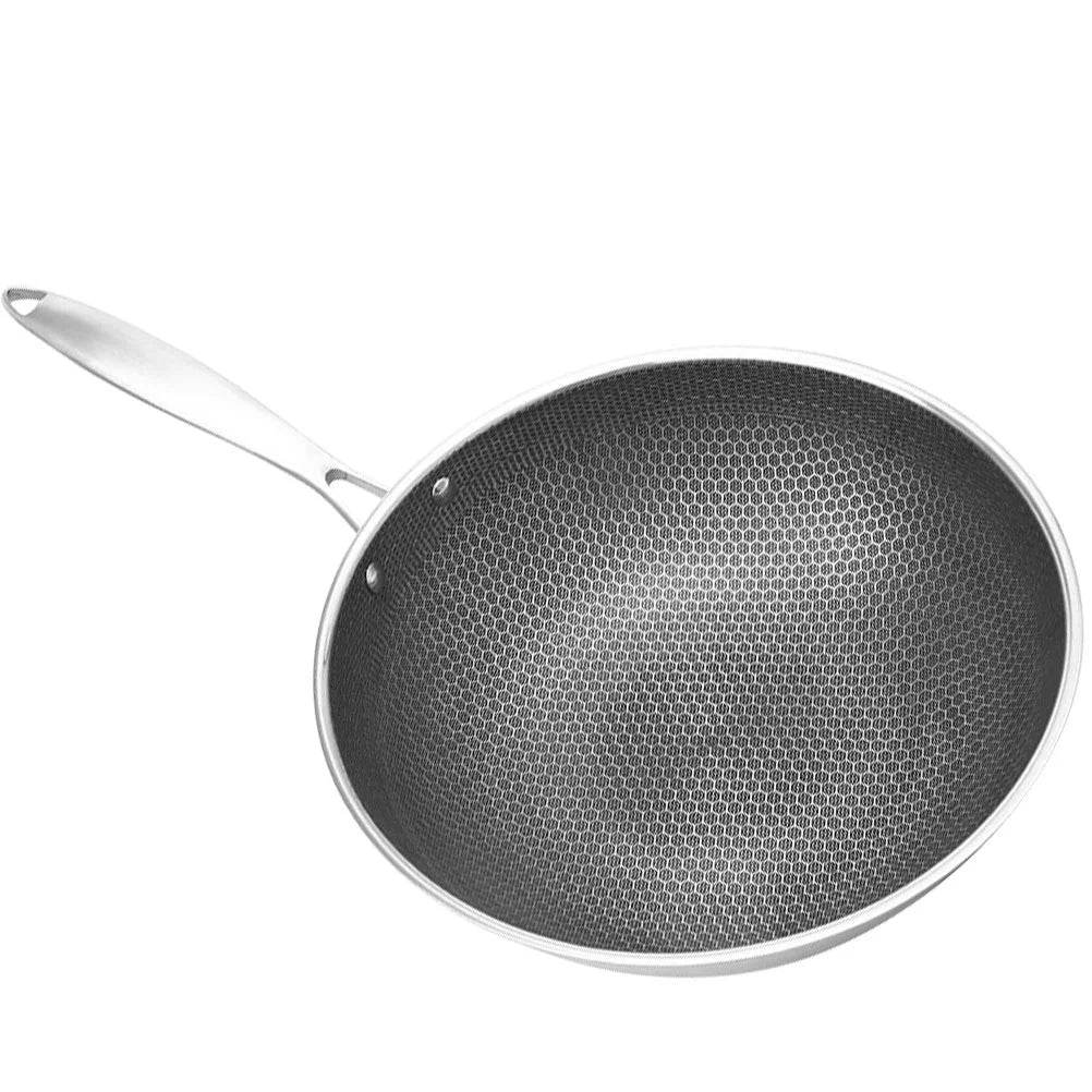 Stainless Steel Wok Honeycomb Grain Restaurant Frying Pan Kitchen Non-stick Cookware Chinese Style Easy to Hold for Stoves - P12 Hub Europe