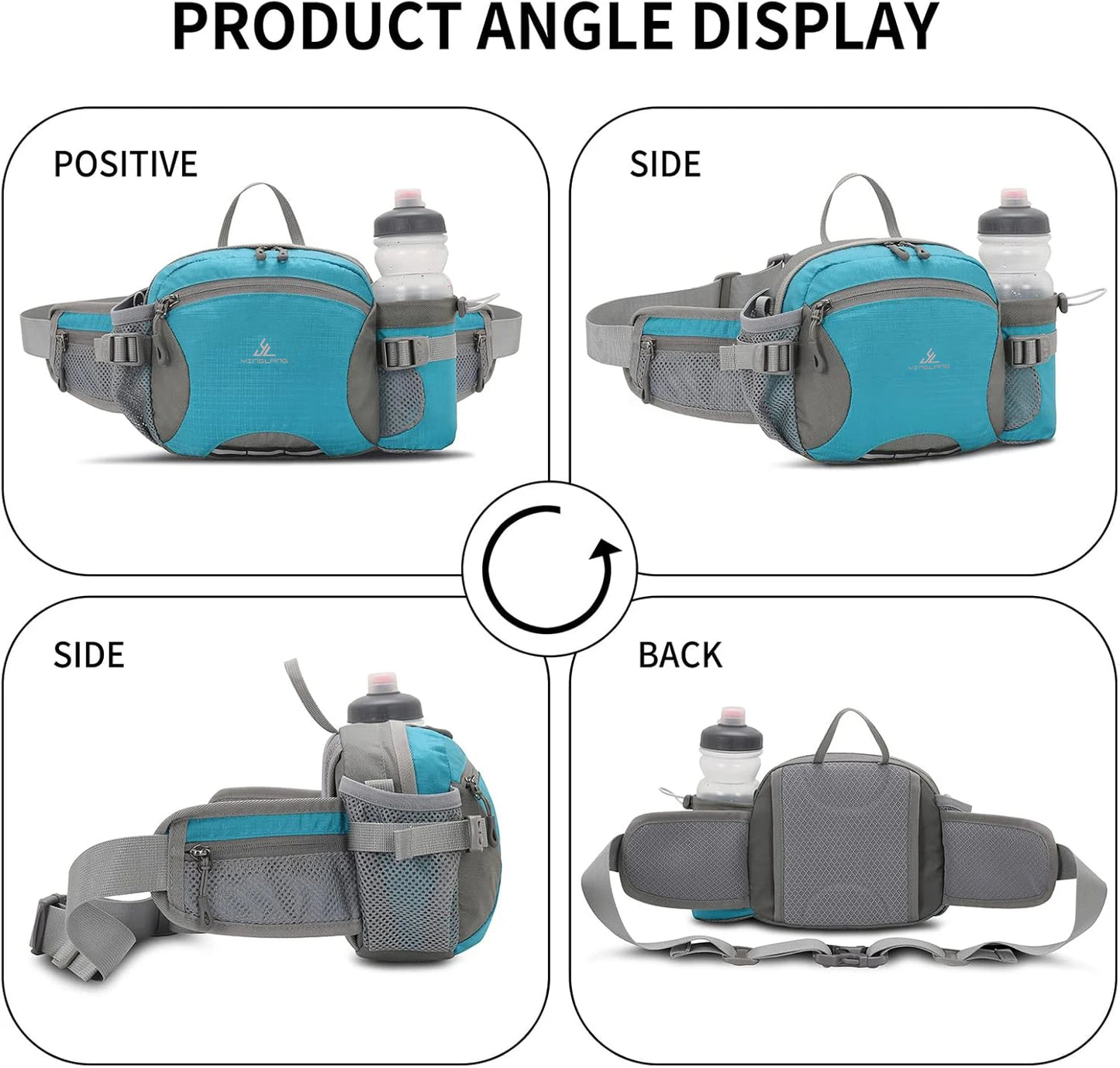 Nylon Waterproof Waist Bag with Bottle Holder Shoulder Crossbody Bag Outdoor Sports Hiking Running Cycling Bag for Man Women