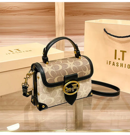 New minimalist and fashionable small handbag, contrasting color women's bag, high-end carriage crossbody bag, portable box bag