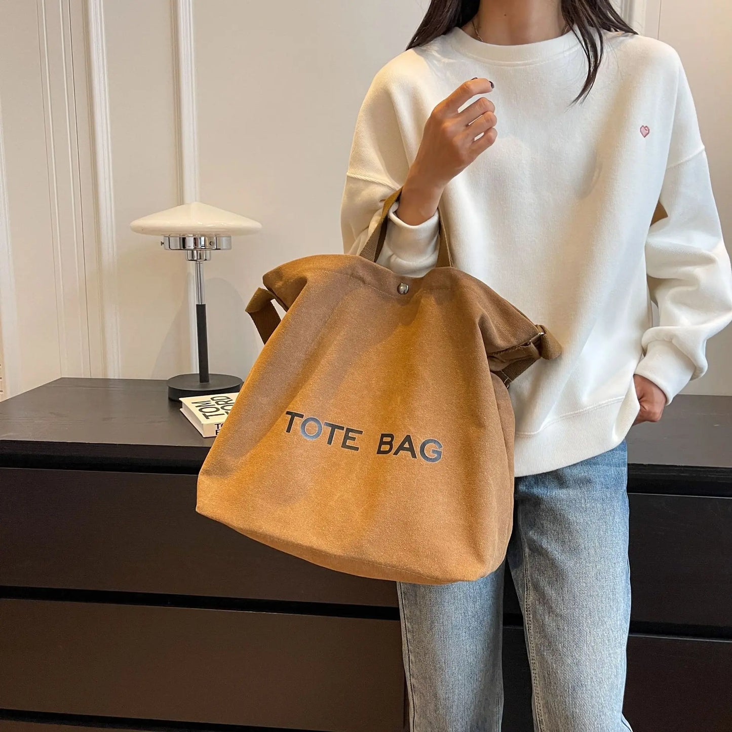 Thickened Canvas Retro Tote Bag Premium Sense Handbags Commuter Bag Large Capacity Student Shoulder Bags for Women