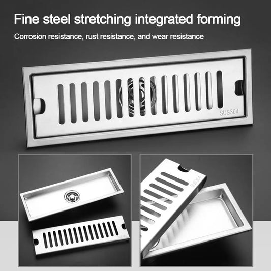 20/30/40/50cm Stainless Steel Shower Floor Drain Bathroom Rectangle Linear Floor Drainage Floor Drain with Strainer Cover