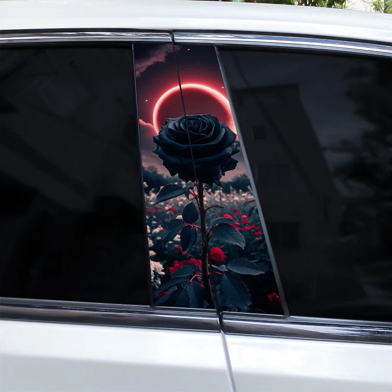 2pcs Flame Rose Car Door Pillar Decal Custom Car B-Pillar Sticker Vinyl Waterproof Flower Sticker Covering Scratched Car Sticker