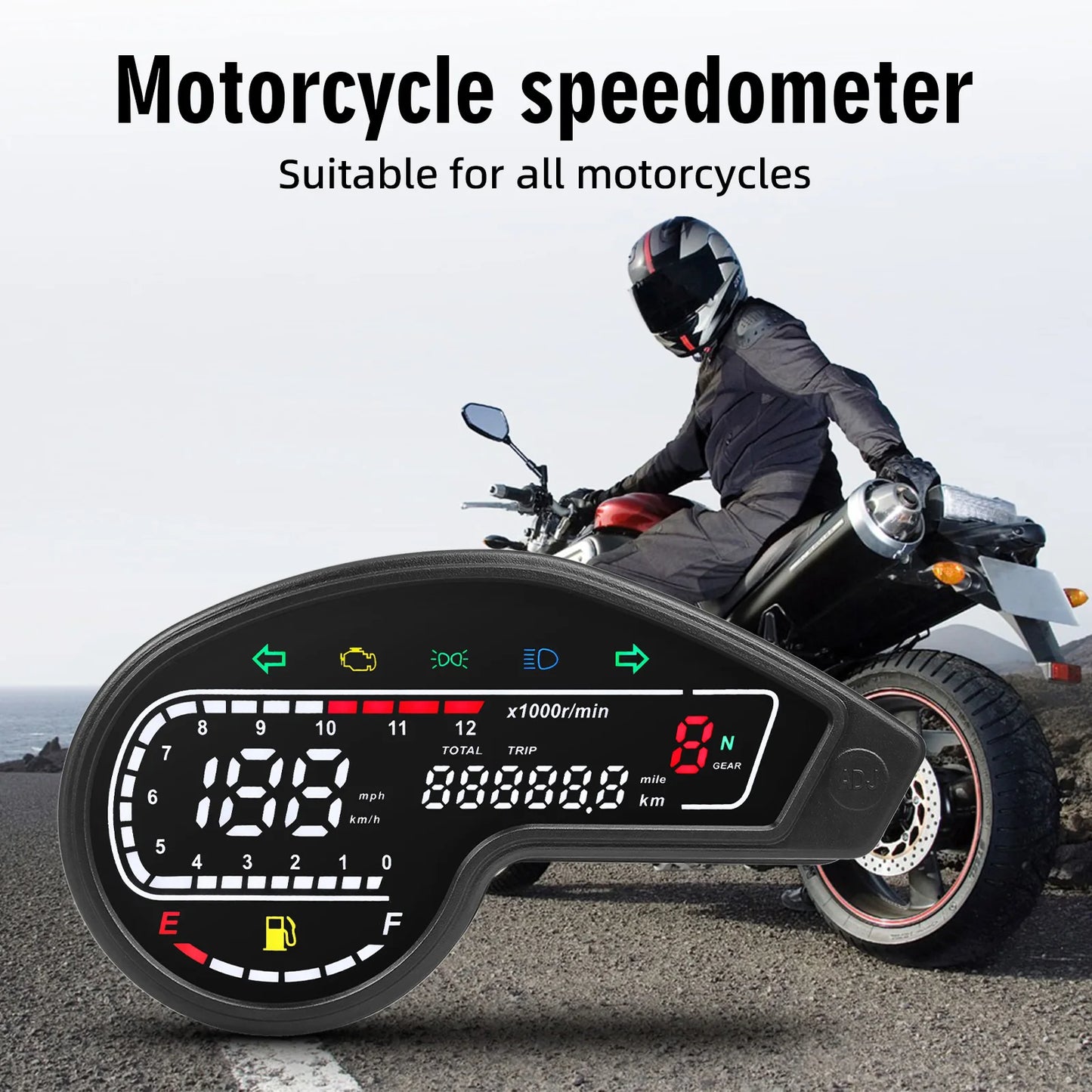 Universal Motorcycle Digital Speedometer LED Tachometer Dashboard Racer Instrument Panel with Turn Signal Light for Yamaha