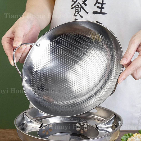 25cm Stainless steel Dry pot Honeycomb Seafood wok Frying Pan Non-Stick skillet Home Cooking Gas Stove Uncoated Kitchen Cookware - P12 Hub Europe