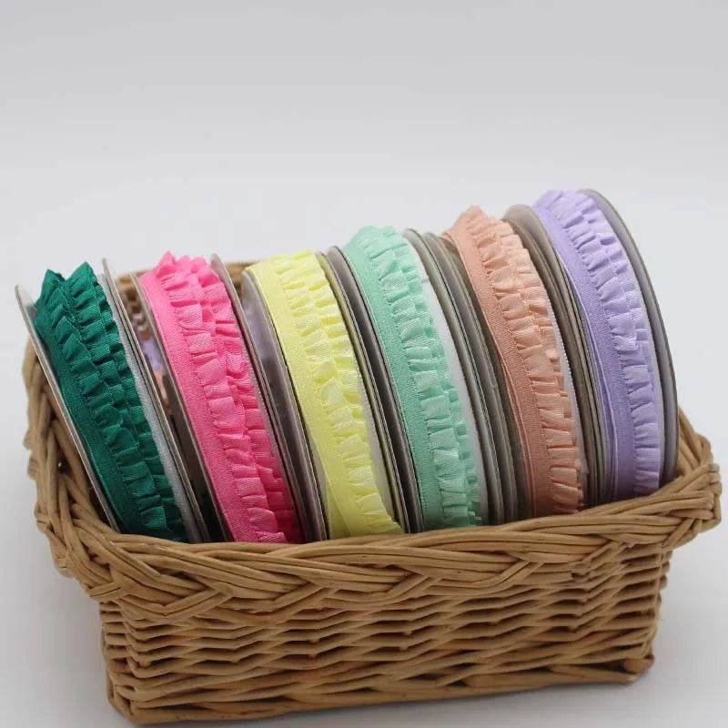 5yards 1cm Pleated Stretch Lace Trim Ribbon Ruffled Elastic Band Headdress Gift Box Bow Decorative DIY Craft Supplies - P12 Hub Europe