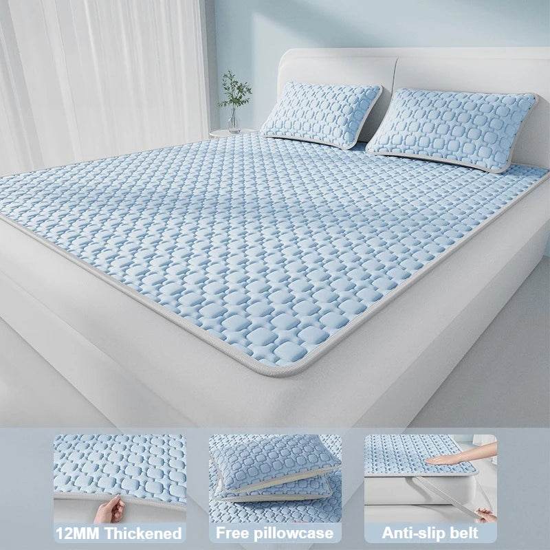 Ice Cooling Bed Sheet Set with Latex Quilted Pillowcases Breathable Summer Bedding Heat Resistant for Single Double Queen Size - P12 Hub Europe