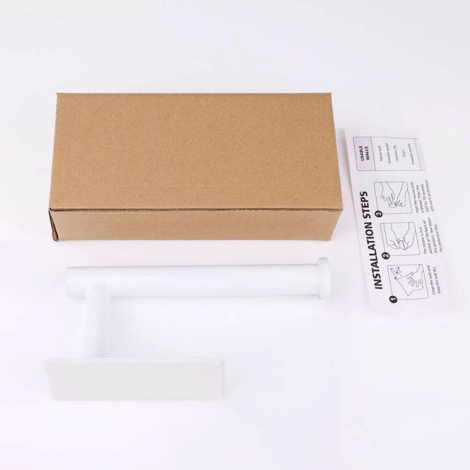 Stainless Steel Paper Holder White Adhesive Wall Mount Stand Kitchen Bathroom Toilet Paper Towel Tissue Roll Shelf Brushed Gold - P12 Hub Europe