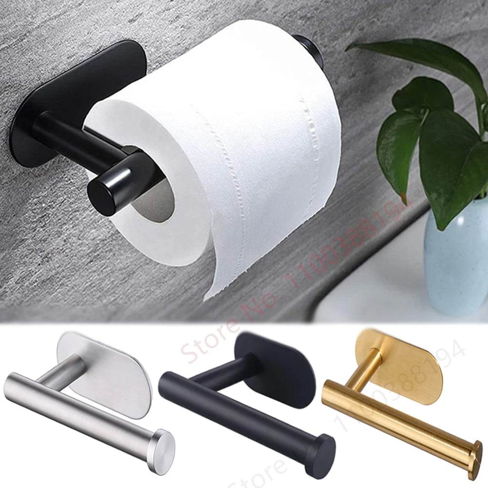 Adhesive Toilet Roll Paper Holder Organizer Wall Mount Storage Stand Kitchen Bathroom No Drill Tissue Towel Dispenser Stainless - P12 Hub Europe