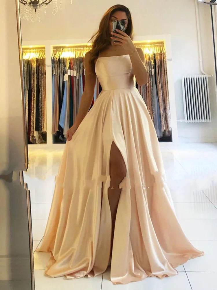 Burgundy Satin Maxi Dress - Slit Prom & Bridesmaid - P12 Hub Europe