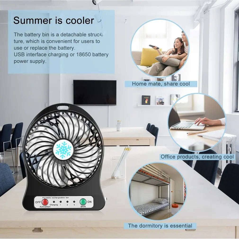 Mini small fan outdoor portable USB charging LED light fan summer outdoor camping cooling handheld fan outdoor supplies