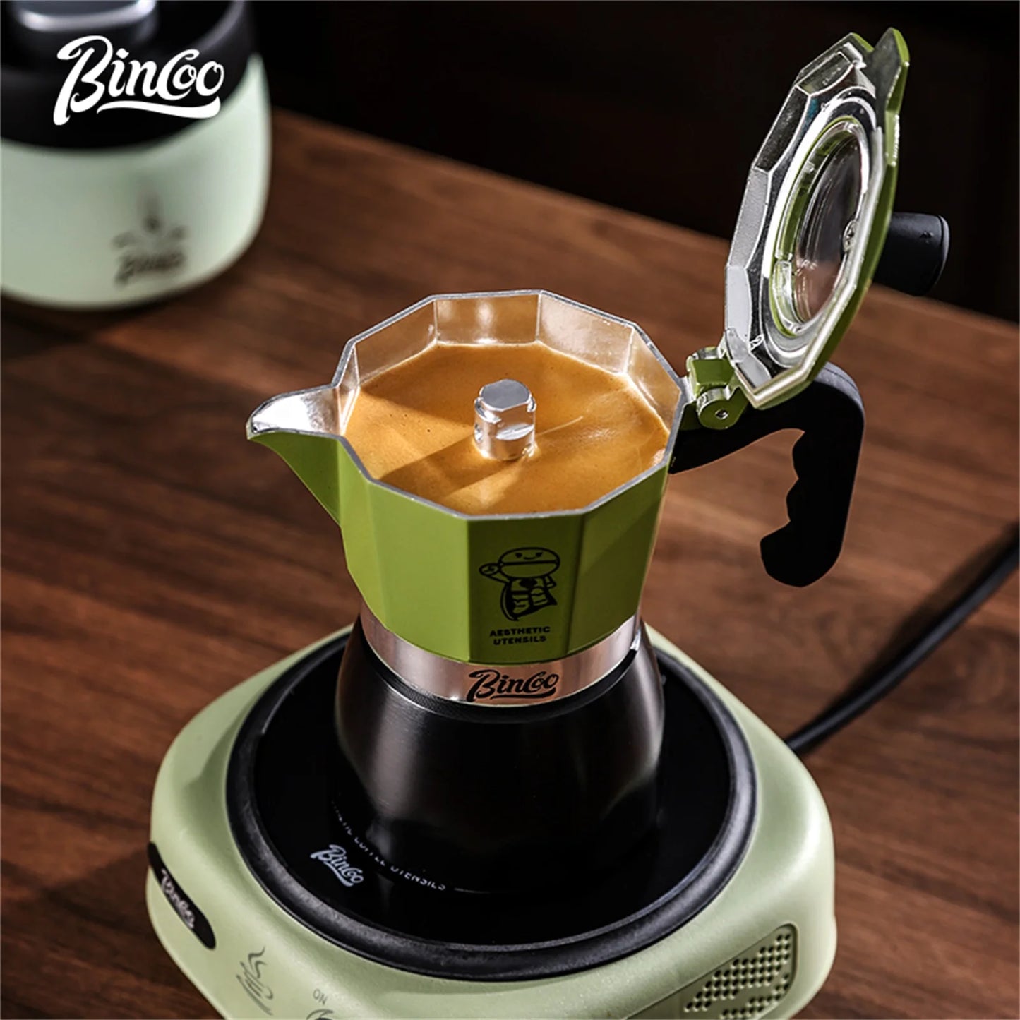 Bincoo Double-valve Moka Pot Set Electric Stove Pot Household Italian Espresso Machine Coffee Mocha Pot Barista Accessories 220V