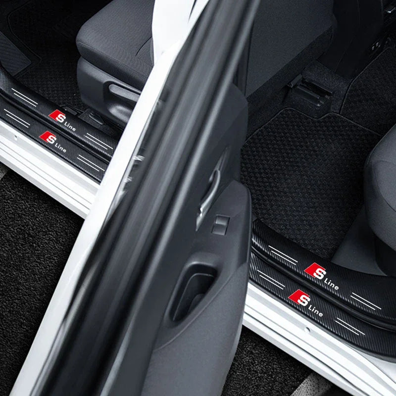 1/4/5Pcs Car Door Sill Scuff Plate Decor Carbon Fiber Stickers For Audi Sline A3 A1 A4 B8 B7 A6 C7 A5 A7 A8 B9 B6 C6 Q2 Q3 Q5 Q7