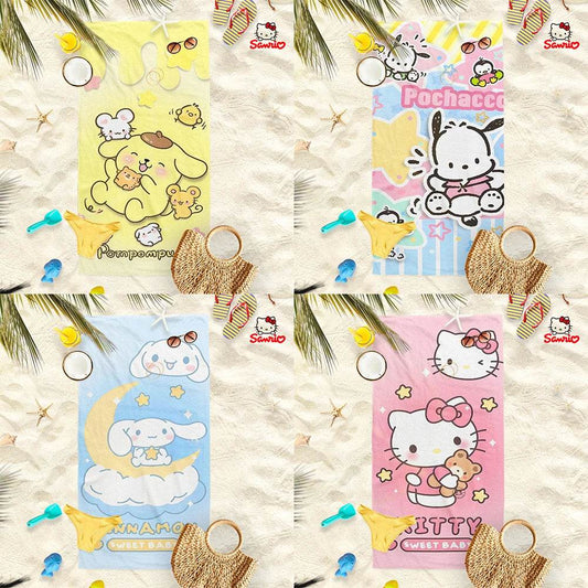 Adorable Cartoon-Printed Beach Towels: PomPomPuu, Pochacco, Cinnamo, and Kitty Designs! Suitable for towels, bath towels - P12 Hub Europe