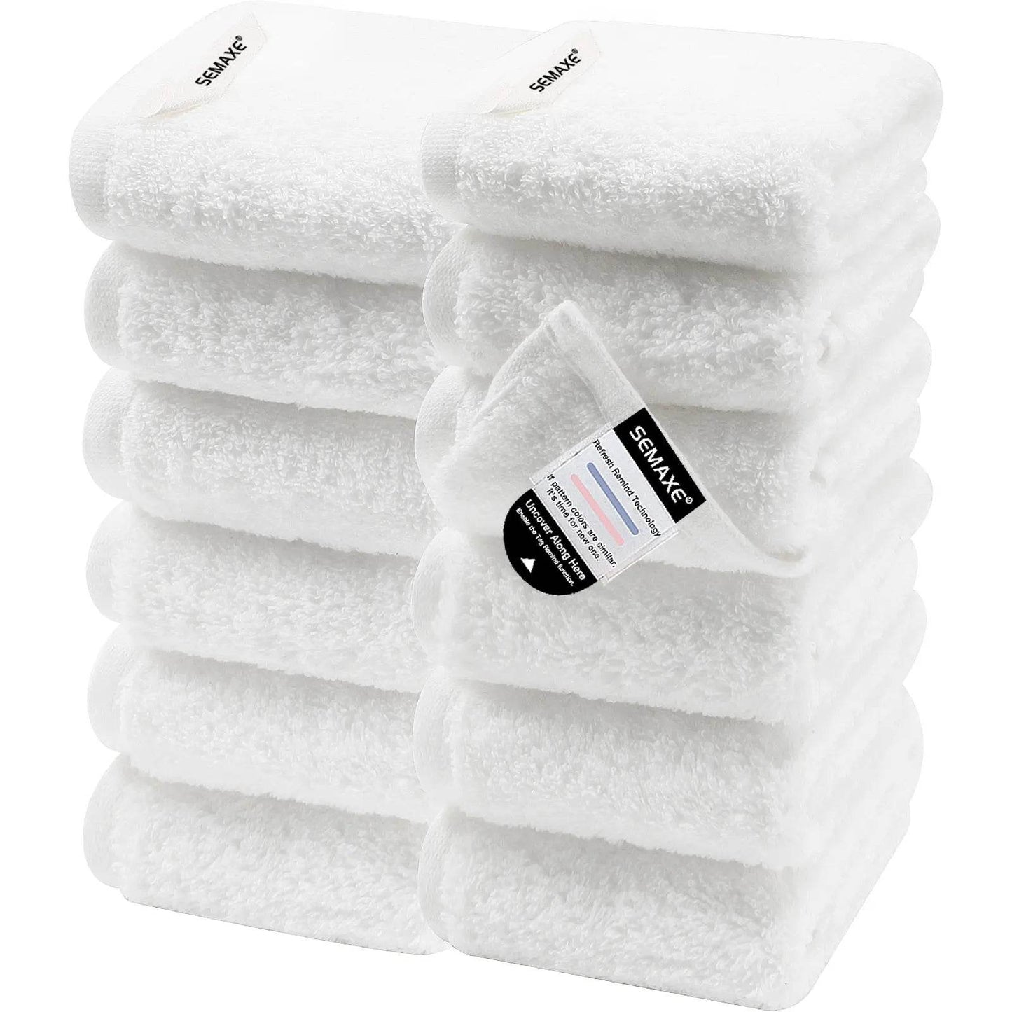 SEMAXE 12 Pcs Bulk Washcloths 100% Catton [550GSM] Solid Towels for Home/Spa- Fast Absorbing Face/Hand Towels with Hanging Loop - P12 Hub Europe