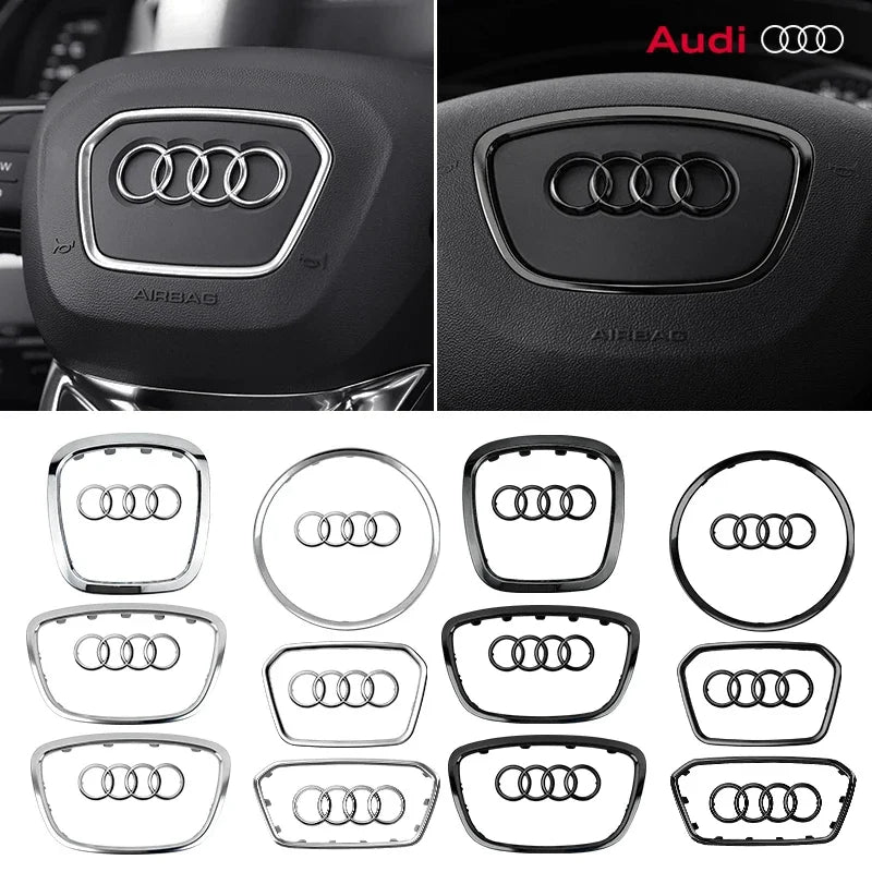 For Audi A3 A4 B8 8P B9 8V A5 A6 C7 A7 Q3 Q5 Q7 Automobile Steering Wheel Logo Bright Frame Strip Electroplated Car Logo Sticker