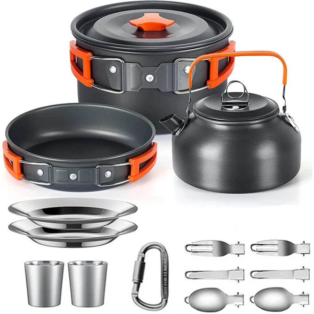 Outdoor camping cookware set aluminum lightweight equipment outdoor multi-person picnic easy to carry and equipped with mesh bag