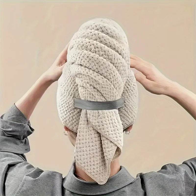 Large Solid Color Water Absorbent Hair Drying Towel Microfiber Hair Towel Wrap With Elastic Strap Soft Quick Drying Towel - P12 Hub Europe