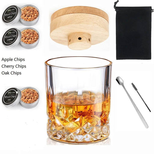 Cocktail Smoker Kit Whiskey Glass with Wooden Smoked Wood Hood Smoker For Drinks Kitchen Bar Accessories to Make Special Whiskey - P12 Hub Europe