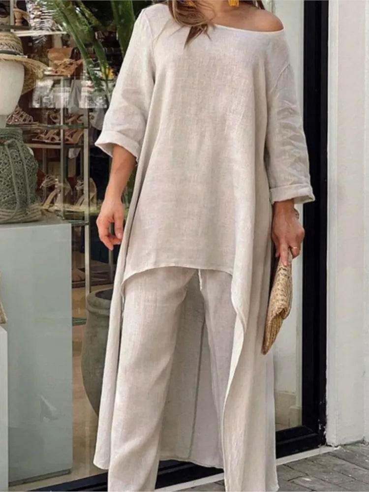 Cotton Linen Irregular Pants Set - P12 Hub Europe