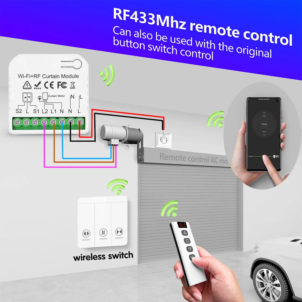 Tuya Smart Life Curtain Switch Wifi Rf Roller Shutter Module 433mhz wall panel Transmitter,for Garage Door Window Blinds Alexa