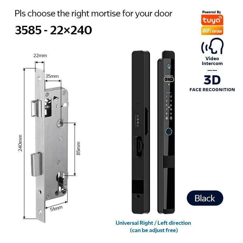 3D Face Lock w/ Intercom WiFi, Fingerprint, Card, IP66, 30-70mm - P12 Hub Europe