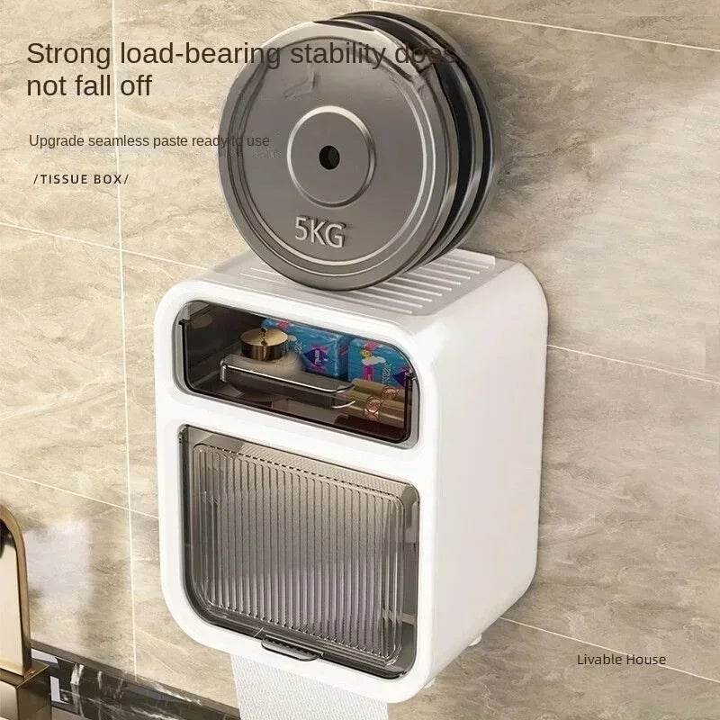 Toilet Tissue Box, Wall Mounted Roll Paper Tube, Paper Drawer, Storage, Bathroom Double Layer Storage Rack Toilet Roll Holder - P12 Hub Europe