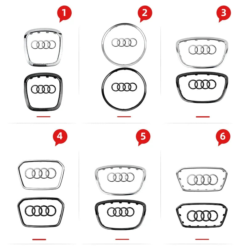 Car Steering Wheel Center Emblem Logo Sticker For AUDI Trim Frame Badge Decor Ring Cover Auto Accessories Q5 Q3 Q7 A3 A4 A6 S3