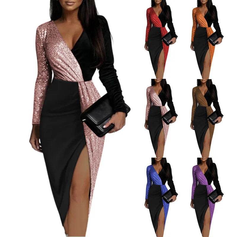 Sequin V-neck Party Dress - P12 Hub Europe
