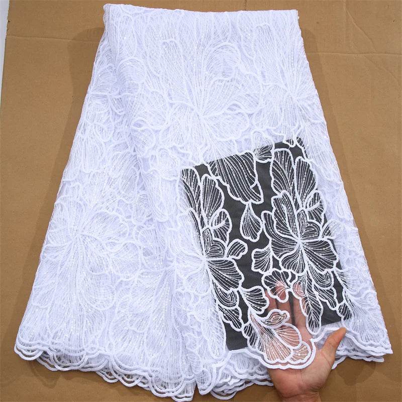 African Milk Silk Mesh Lace with Sequins 2025 French Net Lace Fabric Sewing Embroidered Lace Tulle Nigerian Women Wedding Dress - P12 Hub Europe