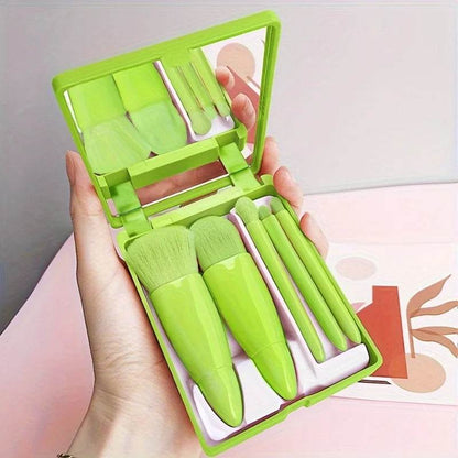 5Pcs Portable Makeup Brush Set Mirror Foldable Travel -