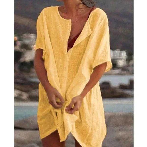 Cotton Linen Beach Dress Solid Casual Loose Tunic - P12 Hub Europe