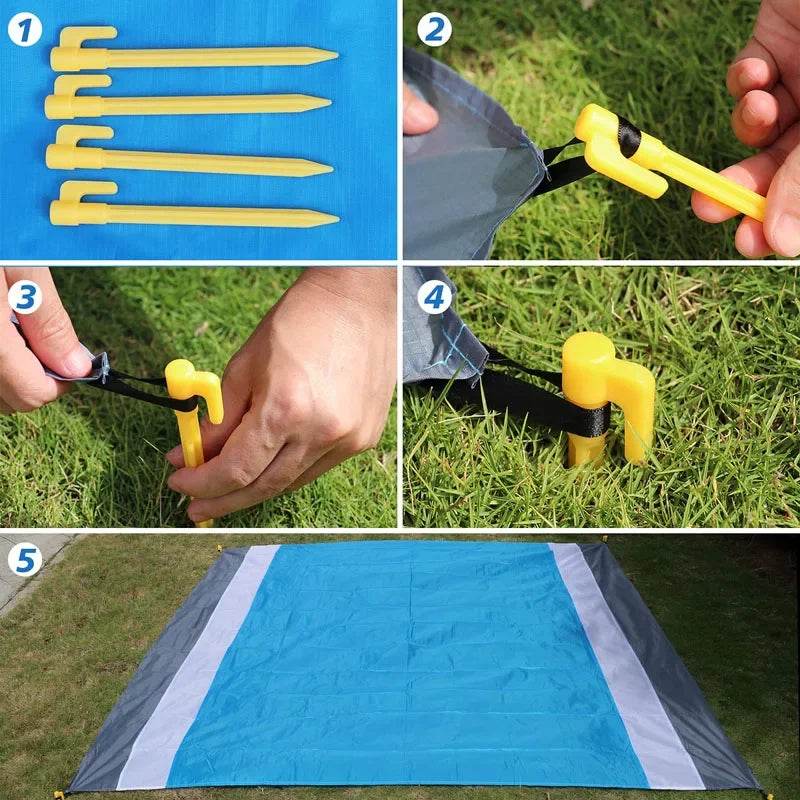 2x2.1m Waterproof Pocket Beach Mat Blanket Folding Camping Mattress Portable Lightweight Mat Outdoor Picnic Mat Sand Beach Towel - P12 Hub Europe