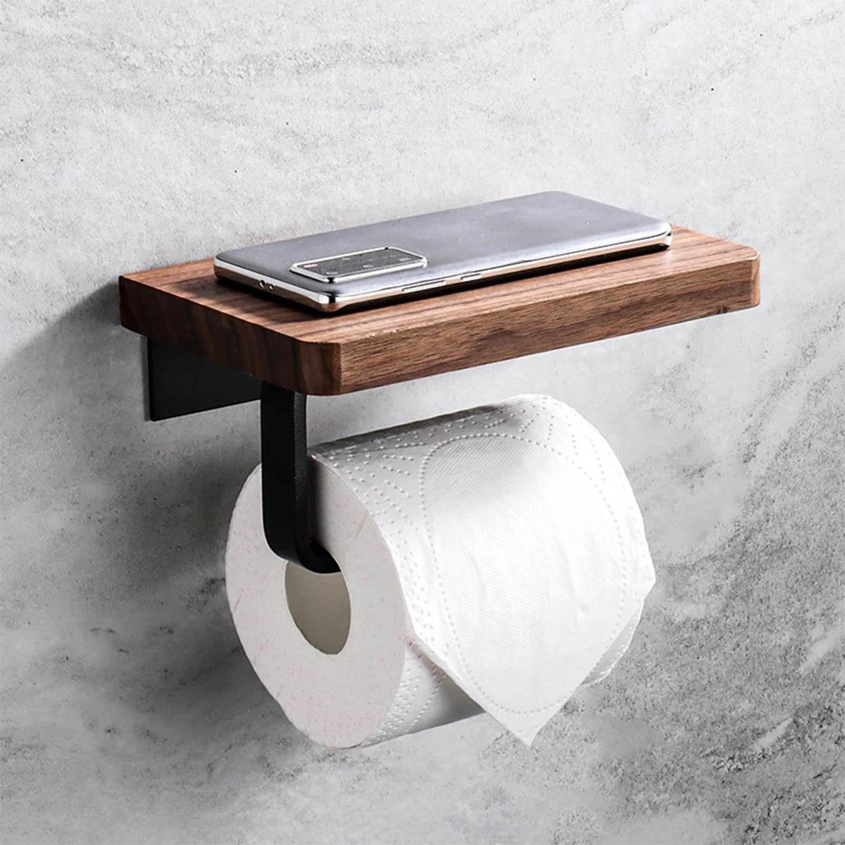 Solid Wood Toilet Paper Holder - Punch-Free Phone Storage Rack - Bathroom Accessories & Supplies - P12 Hub Europe