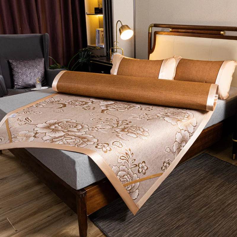 JFLEGAL Summer Natural Rattan Mat 2024 New Ice Silk Jacquard Soft Physical Cooling Wormwood Mat Bedding Dormitory Mattress Cover - P12 Hub Europe