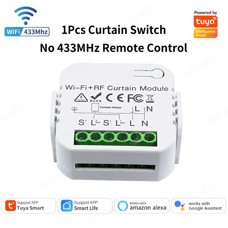 Tuya Smart Life WiFi Blind Electric Curtain Switch Relay with RF433 Mhz Remote Control Electric Roller Shutter Google Home Alexa