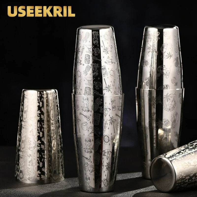 Bar Cocktail Shaker Boston Shaker Stainless Steel Engraving Shaker Bar Accessory Bartender Tools For Home And Bar - P12 Hub Europe