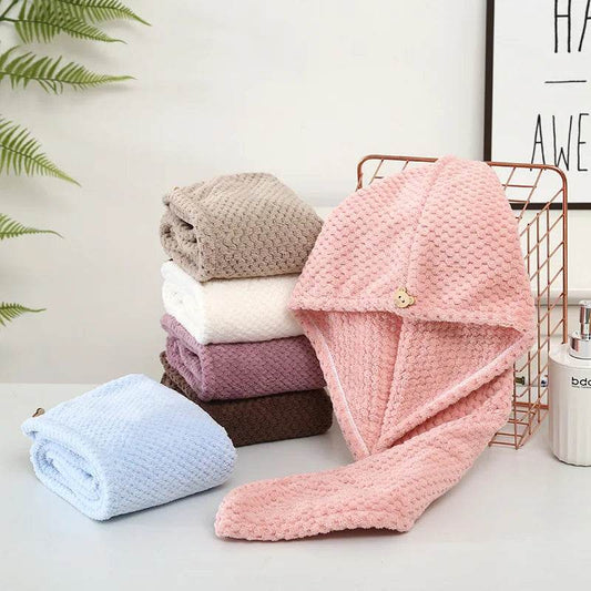 Fast Absorption Hair Drying Turban Hat Pineapple Coral Fleece Long Hair Drying Hat Towel 25x65cm - P12 Hub Europe